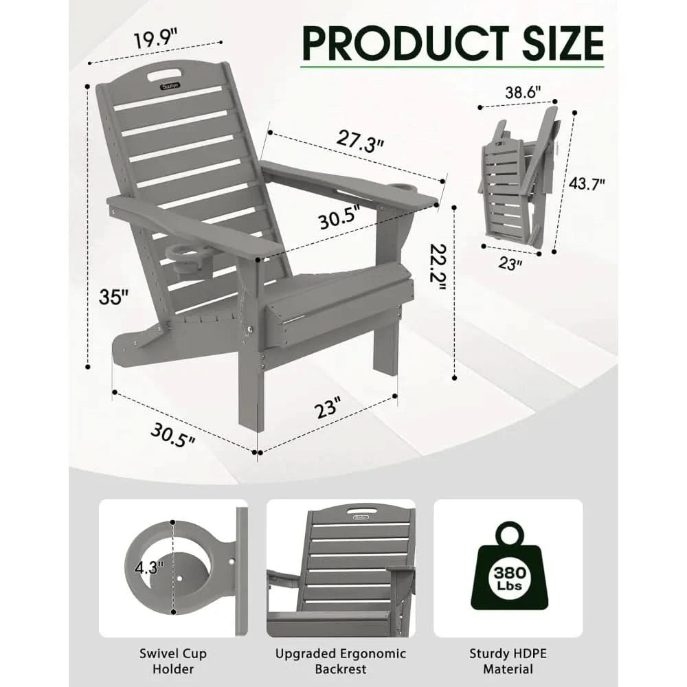 Chairs Set of 2, Outdoor Fire Pit Chairs,with Cup Holder, Lawn Chair for Deck, Patio, HDPE All-Weather Chairs
