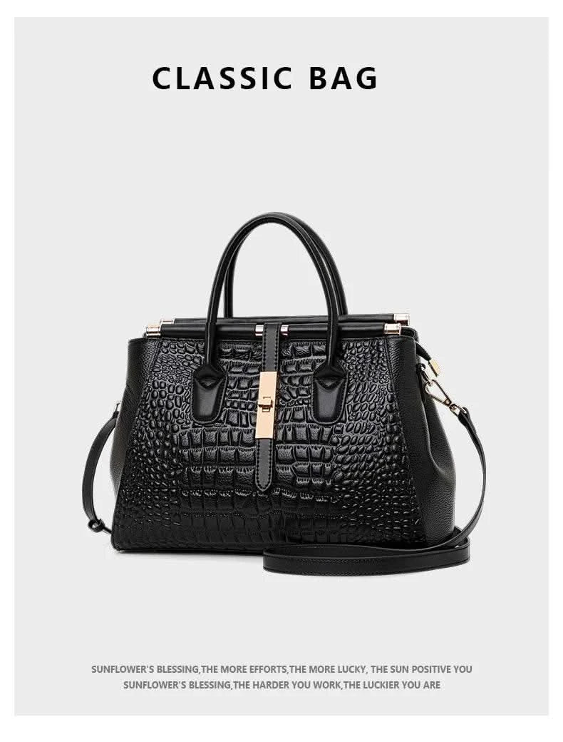 Aidrani Genuine leather women's handbag, fashion crocodile pattern design, high-end luxury cowhide bag large capacity - M & M Global