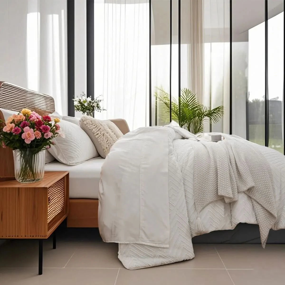 7Pcs solid color cut flower design Comforter Set, 100% microfiber soft and breathable Soft and durable bedding set Ideal gift