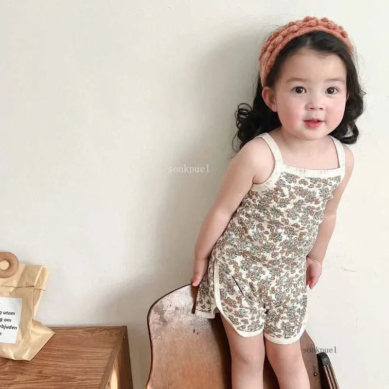 Baby Clothes Sets Summer Toddler Girl Strap Suits Cotton Printing Baby Boy Tops Tee and Shorts Infant Tracksuit Newborn Sets - M & M Global