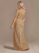 Luxury Floor Length V-Neck Evening Dress 2025 Women Elegant Party Maxi Dress Sequin Short Sleeves Prom Cocktail Gowns