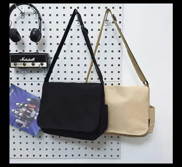 Collage Student School Bags Women&Men Unisex Crossbody Bags Multipockets Messenger Bag Simple Nylon Shoulder Bag - M & M Global