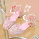Rhinestones Princess Party Shoes Shiny Crystal Bow White Children High Heels Girls Sandals Summer Kids Student Performance Shoes - M & M Global