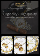 LONGLUX Men automatic mechanical watch elegant luxury watches waterproof skeleton business wholesale stainless steel gift watch - M & M Global