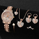 Women's Quartz Watch Gold Luxury Women Ring Necklace Earring Rhinestone Fashion Wristwatch Casual Ladies Watches Jewelry Set ﻿ - M & M Global