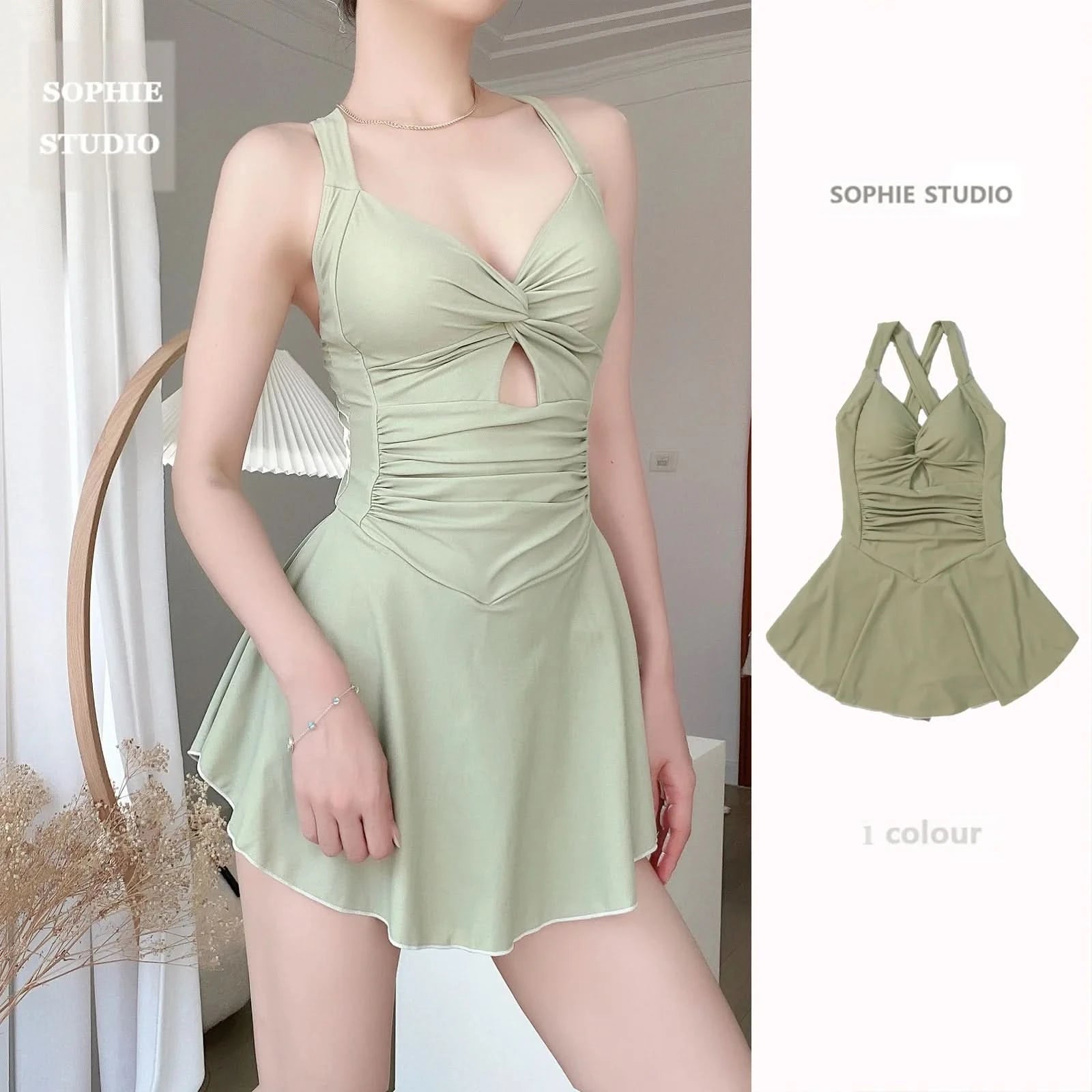Women Hanging Neck Sweet Cute Swimwear Sexy One-piec Beach Wear Swim Suit Beach Dress Swimsuit High Waist Bathing Suit For Girls - M & M Global