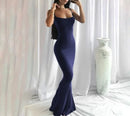 Slim Black Knitted LONG Dress Summer Solid Women Dress Ultimate Waist To Hip Ratio Sling Dress blue sexy pink casual outfit - M & M Global