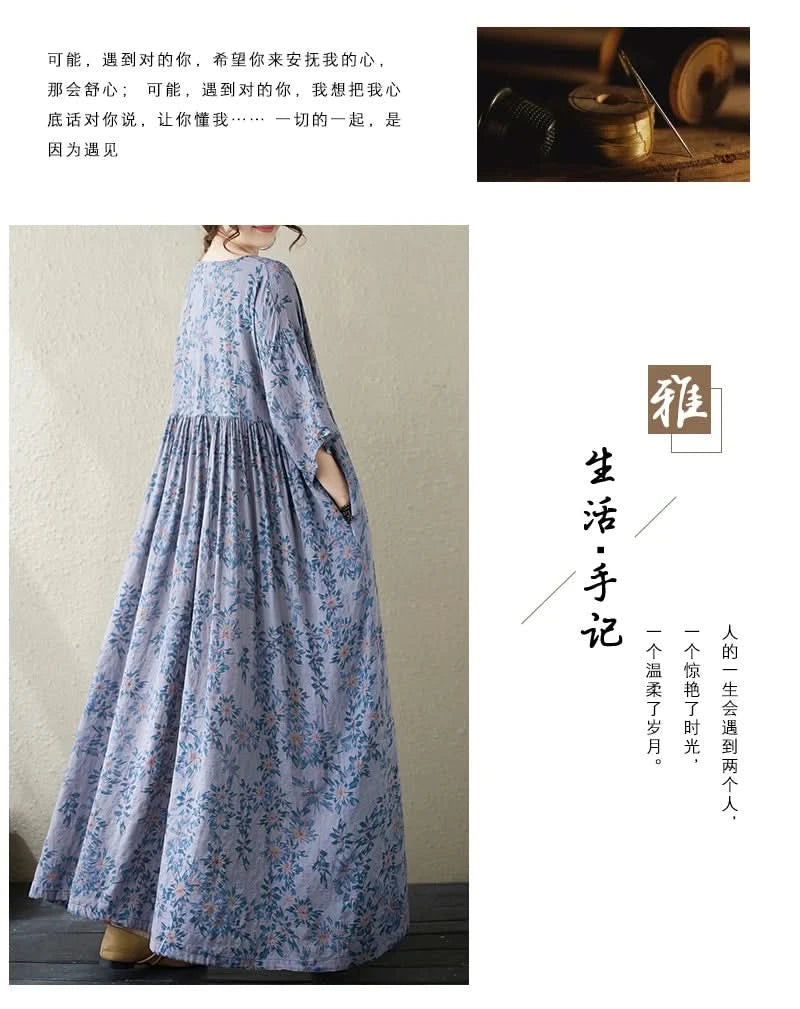 Oversized Summer Long Dress Women Floral Print Fashion Short Sleeve Ladies Dresses Casual Loose Ruffle Pleated Woman New Dress - M & M Global