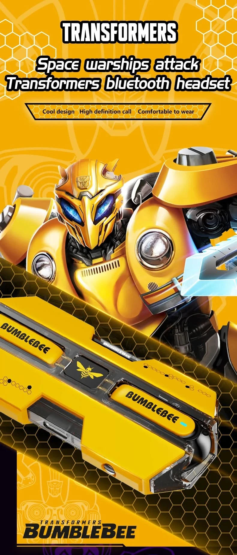 Ship From US Transformers TF-T01 Gaming Earphones Bluetooth 5.4 ENC Noise Reduction Headphones HD Call Music Earbuds Bumble Bee