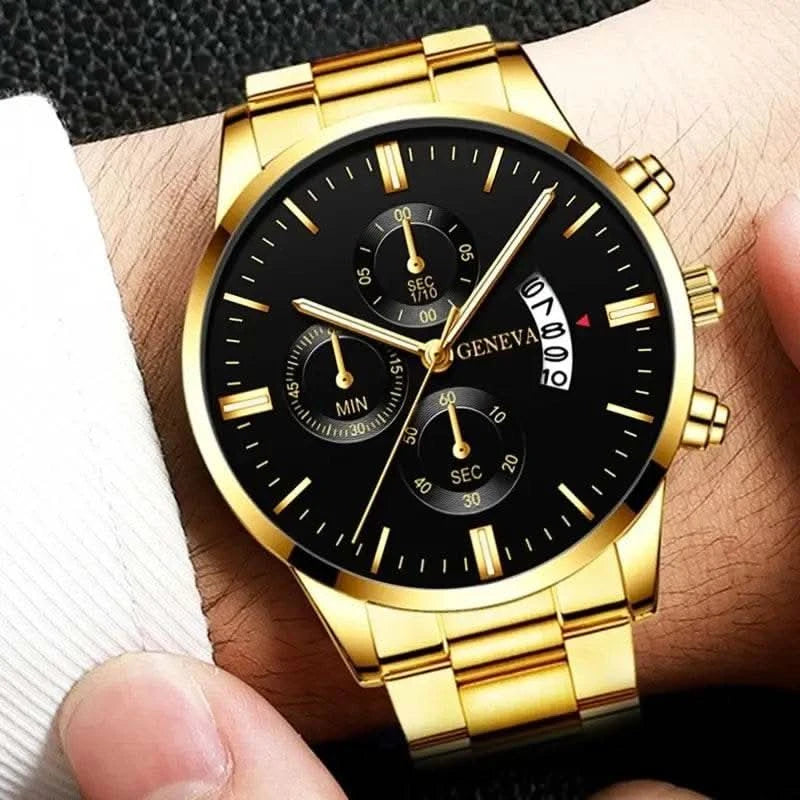 2023 Fashion Men Gold Stainless Steel Watch Luxury Calendar Quartz Wrist Watch Mens Business Watches for Man Clock Reloj Hombre - M & M Global