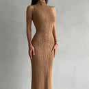 Tossy Sleeveless Knitwear Turtleneck Long Dress Female Slim Elegant Fashion Autumn 2023 Ribbed Knit Dress For Women Maxi Dress - M & M Global