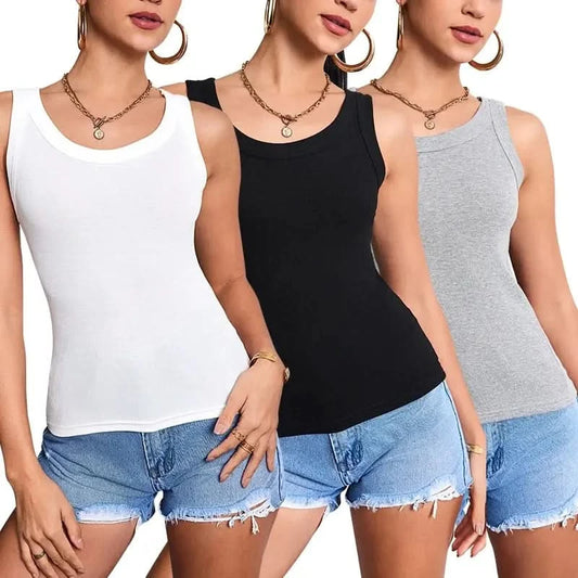 European and American Size Ladies Suspender Vest Sleeveless Top Solid Color Sexy Thread Bottoming Vest for Four Seasons. - M & M Global