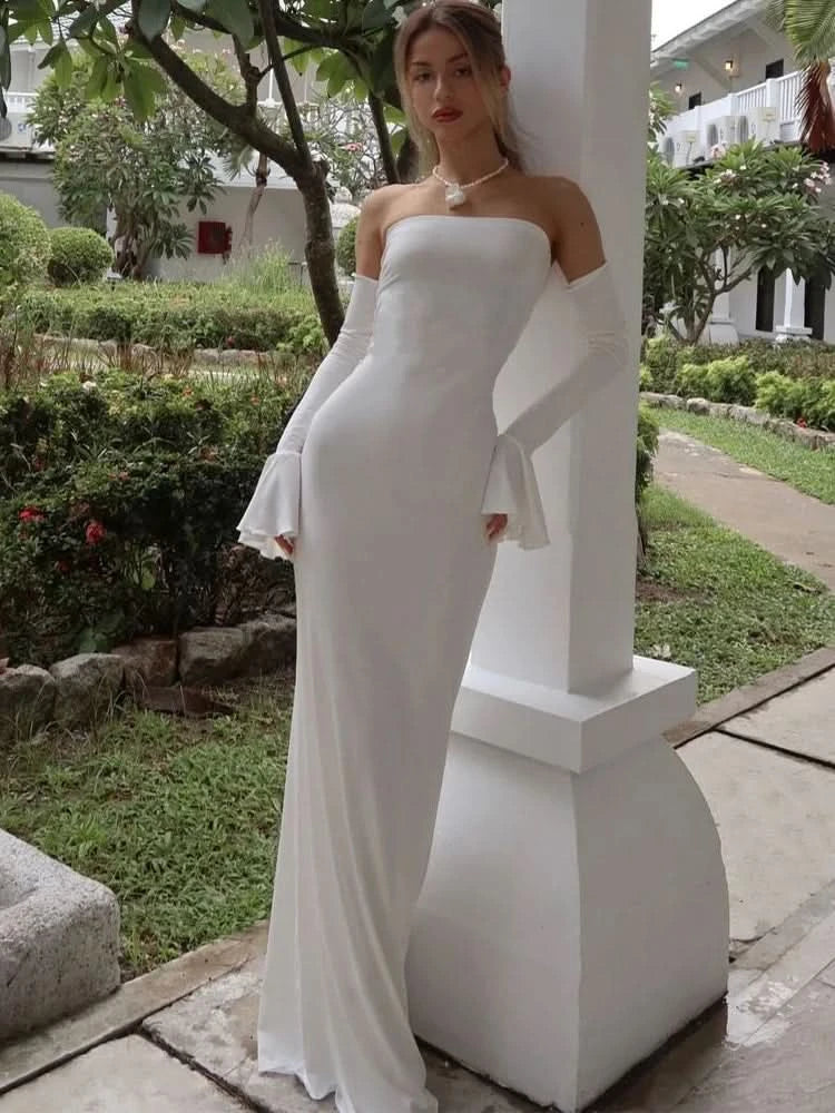 Trendix Black Elegant Evening Dress Women Sexy Off Shoulder Slim High Waist Tube Dresses Beach Party Ruffle Backless Long Dress - M & M Global