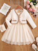 Girls' autumn fashion cute new dress, fluffy princess dress - white