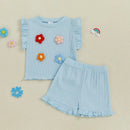 Girls Sleeveless Floral Tank Top and Shorts Set Summer 2-Piece Outfit with Crew Neck Cute Toddler Girls Clothing - M & M Global