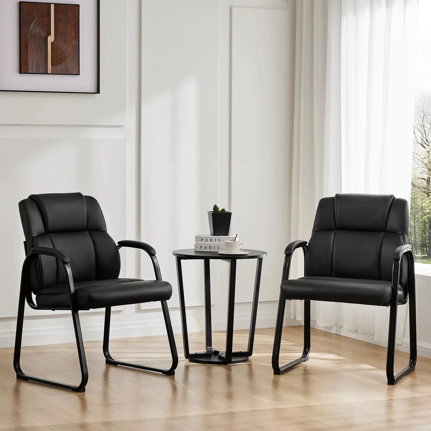 JHK Ergonomic Padded Backrest Living Room Gaming Chair Waterproof PU Leather Waiting Room Seat Thickened Sponge Cushion Arms