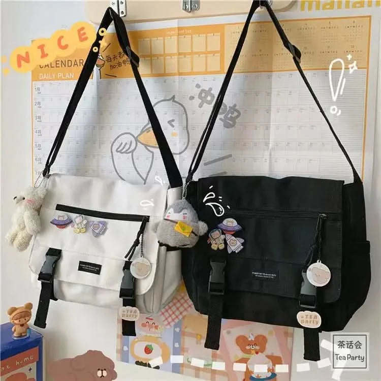 Harajuku Versatile Messenger Bag, Retro Street Crossbody Bag, Student School Canvas Bag,Casual Large Capacity Shoulder Bag - M & M Global