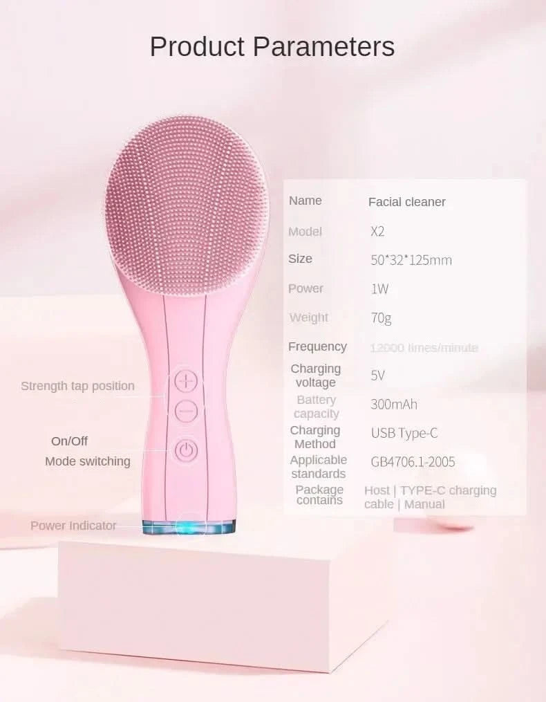 Electric Facial Cleansing Brush Deep Pore Cleaning Sonic Vibration Waterproof Acne Blackhead Remover Pore Cleaner Silicone - M & M Global