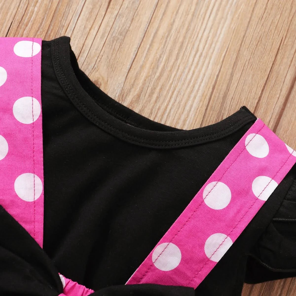 Toddler 1-5 Year Old Girl Round Neck Flying Sleeve Top+Dot Bow Strap Skirt Piece Suitable for Travel and Travel Girl Summer Set - M & M Global