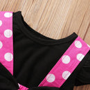 Toddler 1-5 Year Old Girl Round Neck Flying Sleeve Top+Dot Bow Strap Skirt Piece Suitable for Travel and Travel Girl Summer Set - M & M Global