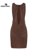 2024 Summer Sexy One Neck Cut Out Circle Decoration Corset Slim Beach Mini Dress Women Seaside Beachwear Swimwear Cover Up A2796 - M & M Global