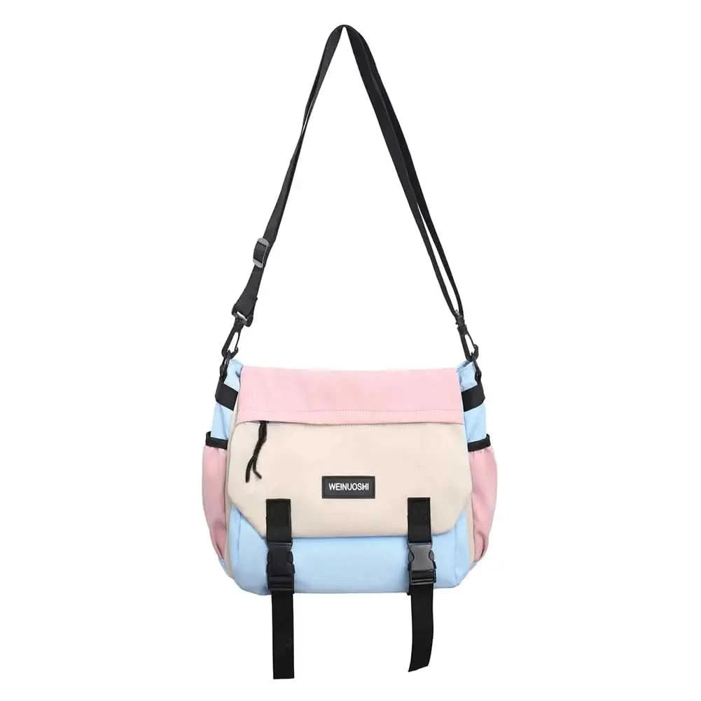 Unisex Student Messenger Bag Large Capacity Leisure Sling Bag Contrast Color Nylon Satchel Bag for College Travel Business - M & M Global