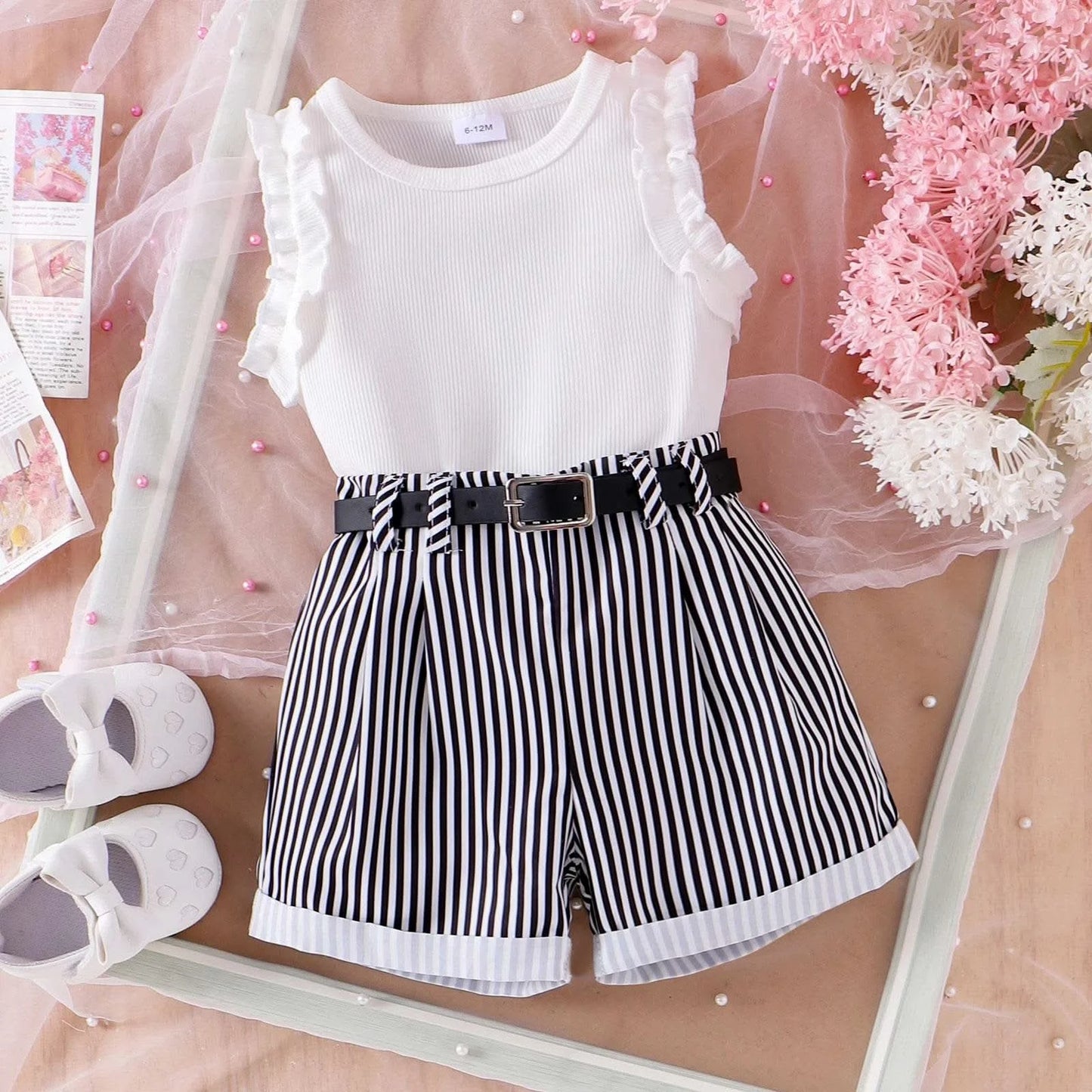 3PCS Summer New Style Comfortable And Fashionable Pink Pit Strip Vest + Shorts Set For Girls Aged 0-3 - M & M Global