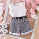 3PCS Summer New Style Comfortable And Fashionable Pink Pit Strip Vest + Shorts Set For Girls Aged 0-3 - M & M Global