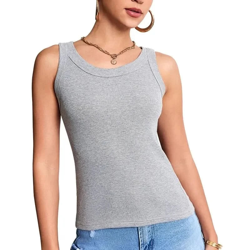 European and American Size Ladies Suspender Vest Sleeveless Top Solid Color Sexy Thread Bottoming Vest for Four Seasons. - M & M Global