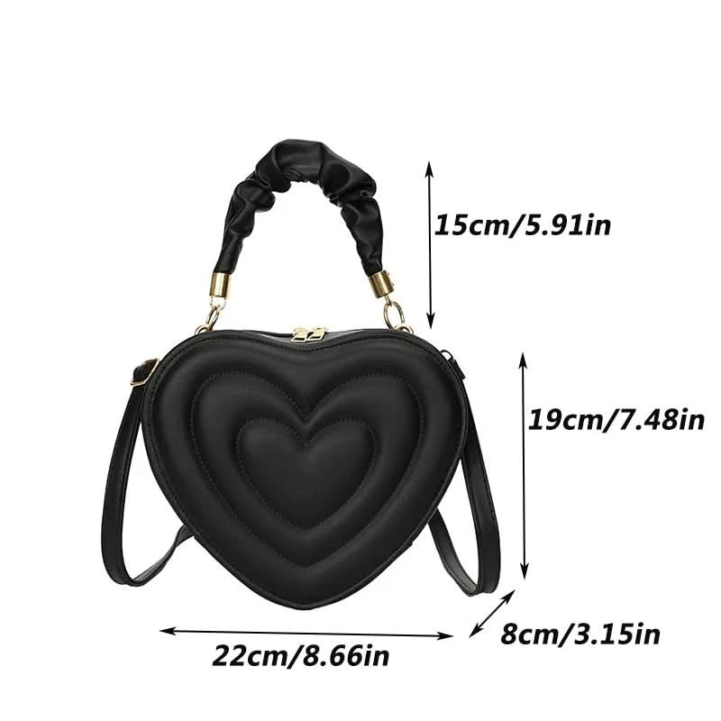 Luxury Quilted Handle Women PU Leather Shoulder Bag Fashion Heart Solid Color Crossbody Bag - M & M Global