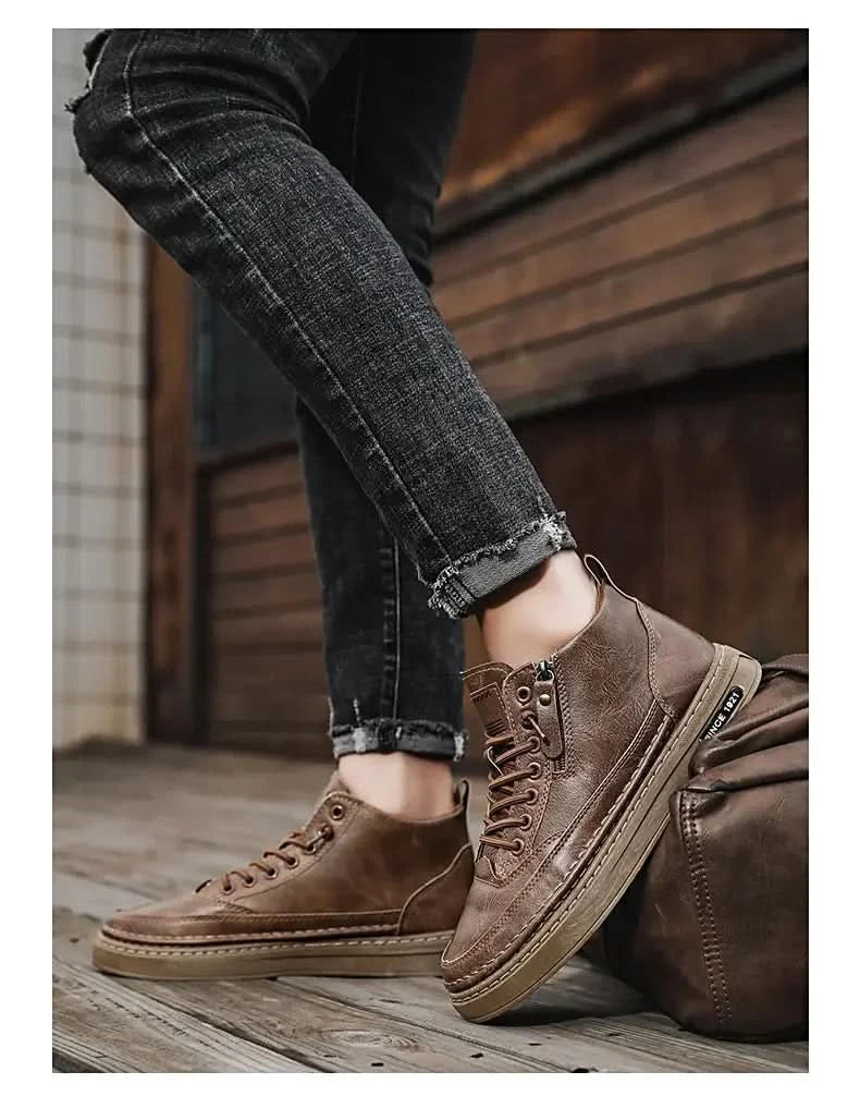 Men Boots Winter High Top Leather Shoes Fashion Cotton Shoes Fashion Ankle Boots Business Casual Outdoor Shoes Male Sneakers New - M & M Global