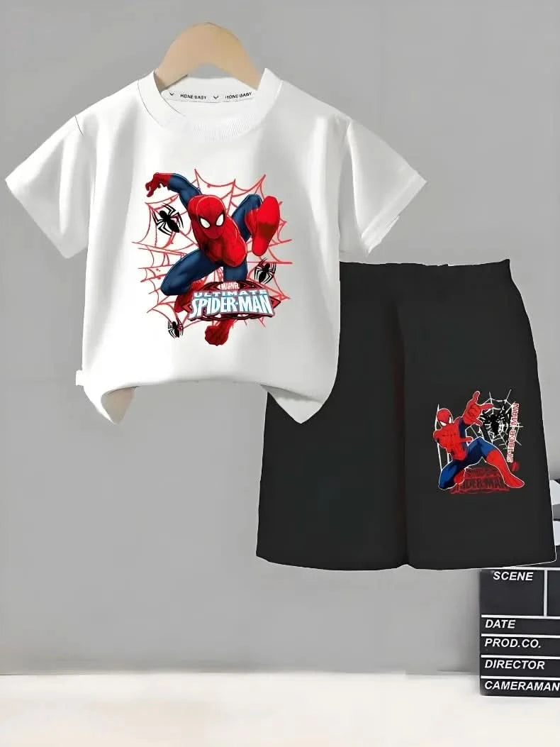 Anime Spiderman Boys T Shirt Shorts 2pcs Sets Breathable Waffle Fabric Kids Sport Clothing Set Children Casual Outfits - M & M Global