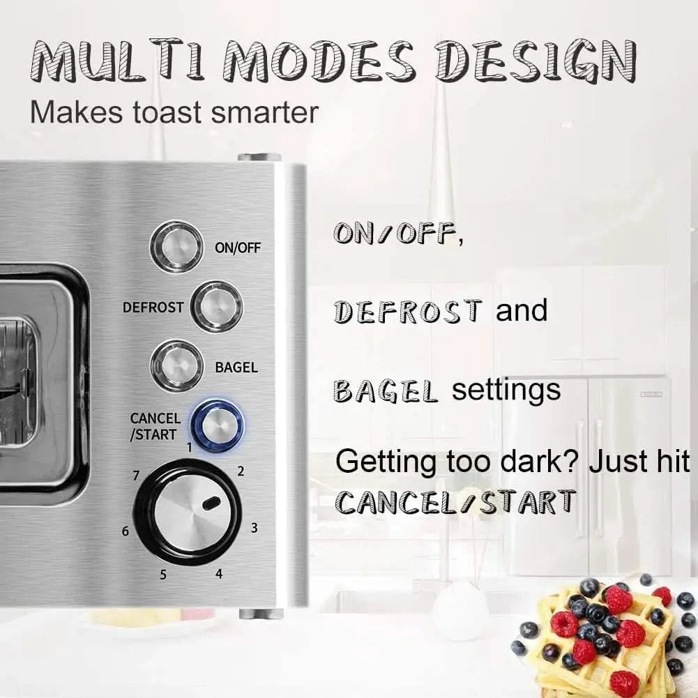 Toaster 2 Slice, Toaster Long Slot with Glass Window Bagel Toasters, Artisan Bread Toaster Stainless Steel Wide Slot with Automa - M & M Global