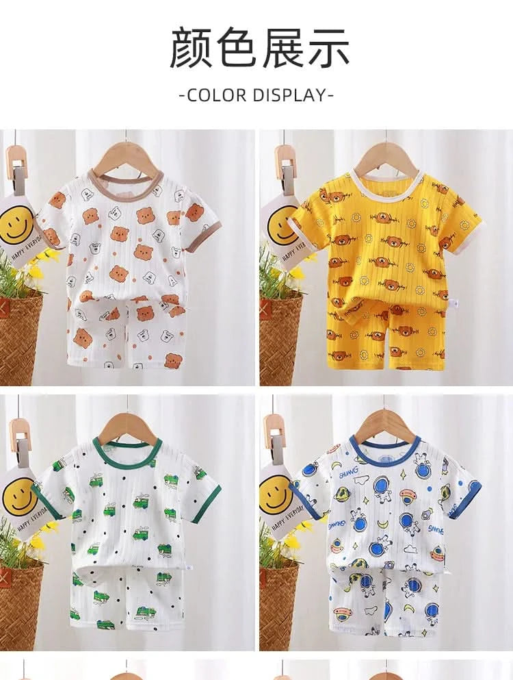 New Kids Boys Girls Summer Clothing Sets Children Cute Cartoon Print Short Sleeve T-Shirt Tops with Shorts Toddler Baby Pajamas - M & M Global