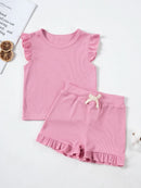 2024 Summer Hot selling Little Girl Daily Casual Clothing Minimalist Little Girl Polyester Set Cool Sleeveless Shorts Set Girl - M & M Global