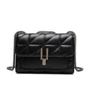 Classic Quilted Detail Square Bag, Solid Color Flap Shoulder Bag, All-Match Chain Bag - M & M Global