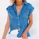 Elegant And Youthful Woman Blouses Summer Slimming Pure Color Retro Women'S Short Sleeve Denim Shirt Blusa Elegante Feminina - M & M Global