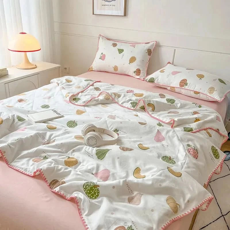 Summer Quilt Cotton Floral French Style Double  Air-conditioned Quilt, Double-layer Summer Blanket Comforter Duvet   이불 - M & M Global