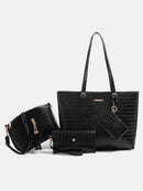 Europe and the United States new large capacity bag solid color four-piece cross-grain Tote bag retro single shoulder crossbody - M & M Global