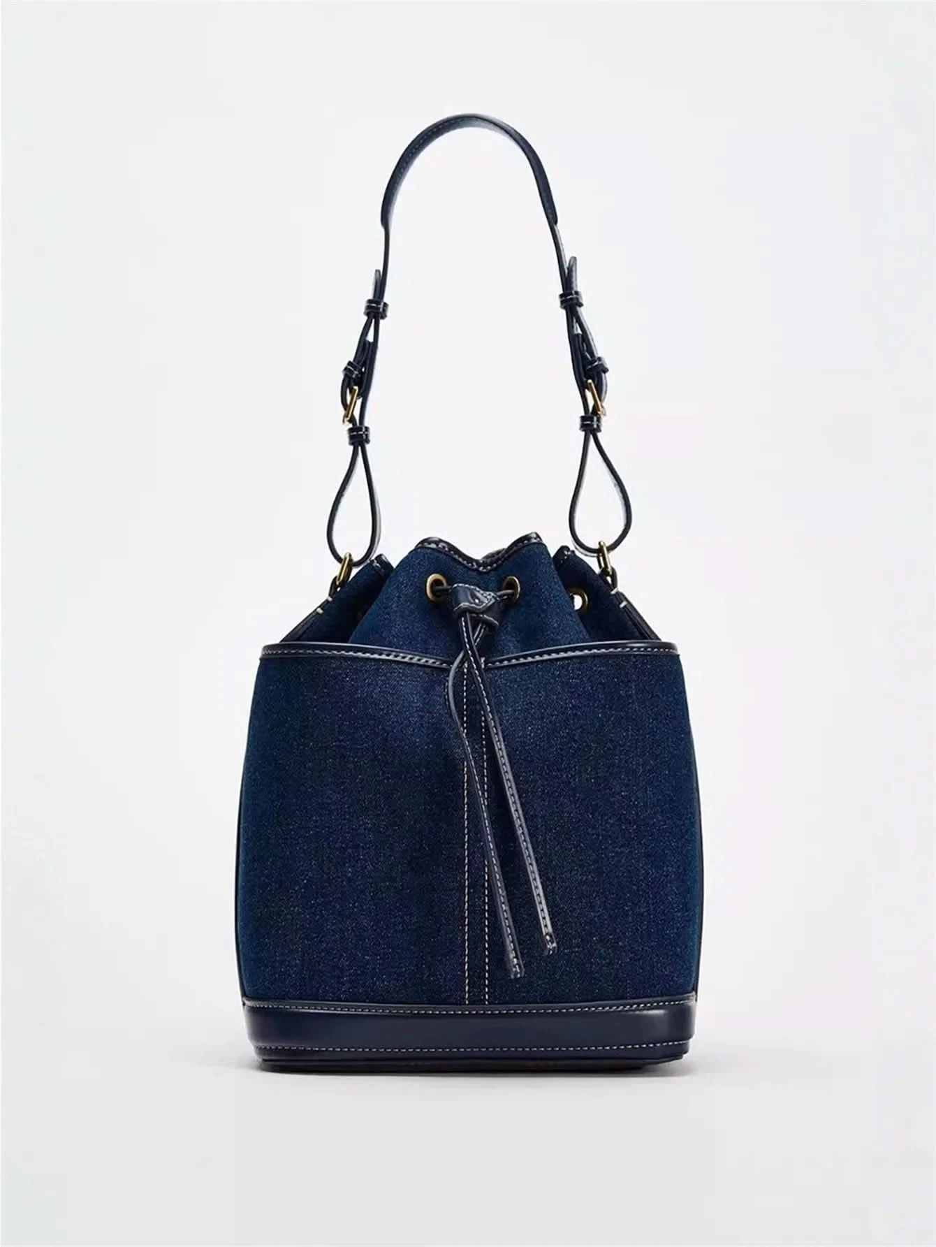 2024 Autumn/Winter new denim hand bill shoulder bag Fashion canvas bucket bag - M & M Global