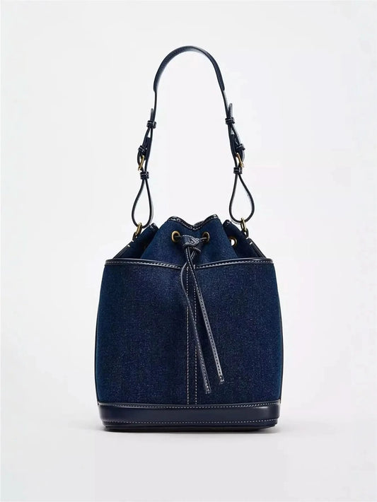 2024 Autumn/Winter new denim hand bill shoulder bag Fashion canvas bucket bag - M & M Global