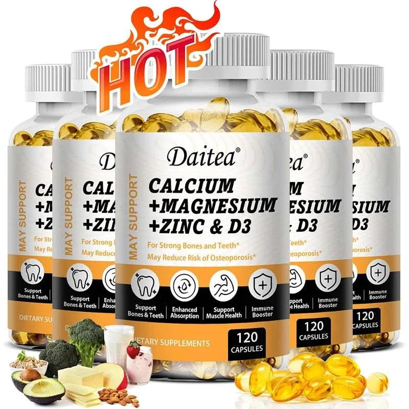 Calcium, Magnesium, Zinc + Vitamin D3 for Healthy Teeth, Bones and Muscles, Heart and Nervous System Health, Immune Function - M & M Global