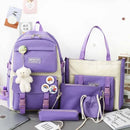 5PCS Kit Backpack Female Fashion Lady High Capacity Waterproof College Trendy Girls Laptop School Bags Cute Girl Travel Book Bag - M & M Global