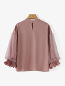 ZANZEA Women Elegant Party Blouse Vintage Mesh Ruffle 3/4 Sleeve Tops 2024 Autumn Stand Collar Shirts Korean Version Loose Tunic