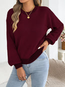 Autumn Winter Causal Round Neck Striped Sweaters Woman 2025 Lantern Long Sleeve Knitted Pullover White Red Khaki Women Clothes