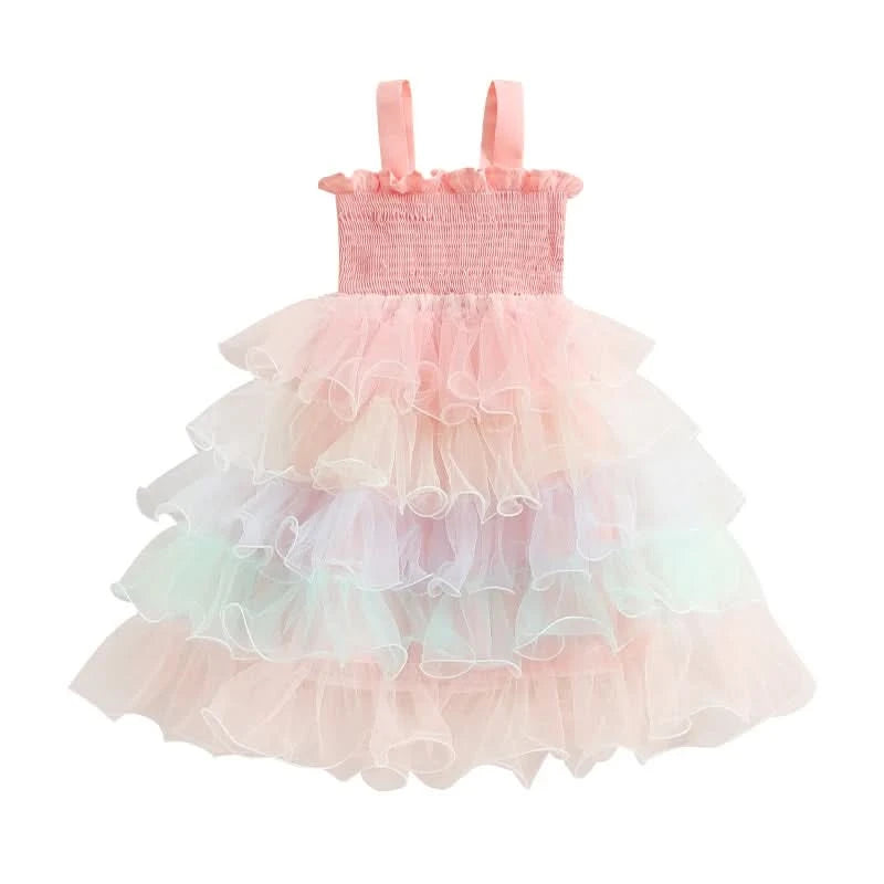Lioraitiin Baby Kids Girl s Slip Dress  Casual Sleeveless Contrast Color Layered Summer A-line Dress Tulle Princess Dress - M & M Global