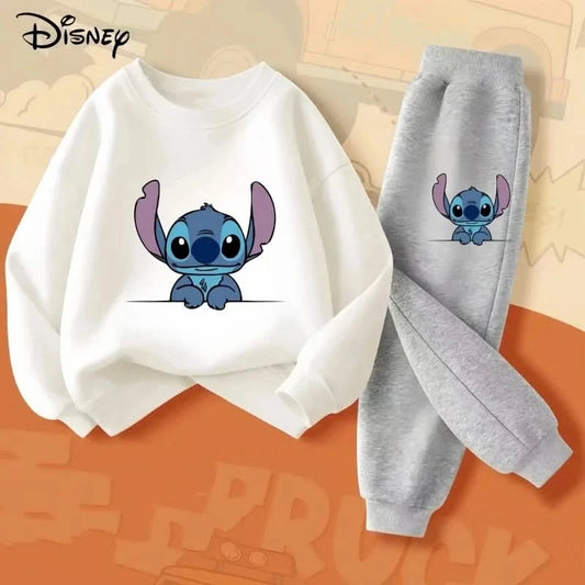 Spring Baby Girl Boy Clothes Set Children Disney Stitch Cartoon Print Sweatshirt Top and Pants Bottom 2Pieces Suit Kid Tracksuit - M & M Global