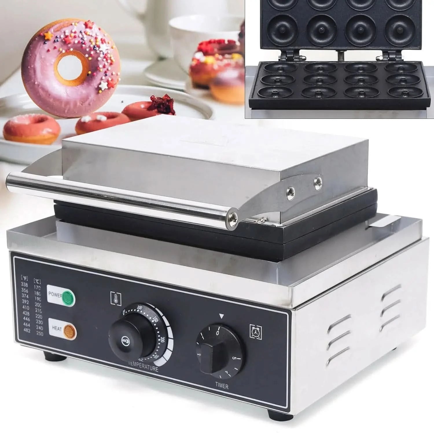 Commercial 12-Hole Donut Maker, 1550W Electric Donut Making Machine Small Donut Maker Mini Donut Maker Machine for Breakfast, Sn - M & M Global