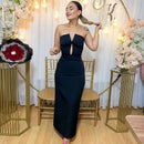 Tossy Tee Bow Off-Shoulder Slim Long Dress For Women Patchwork Fashion Elegant Hollow Out Backless Clothes Female Party Dress - M & M Global