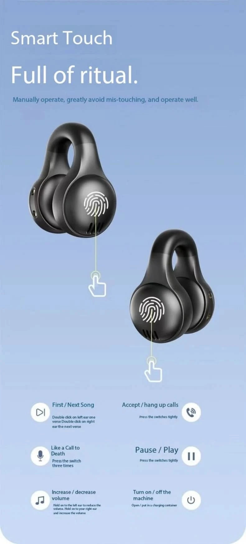 Original Sony Wireless Earbuds Clip Ear Bluetooth Headset Charging Earphones Power Display Headphones for IPhone Sport With Mic